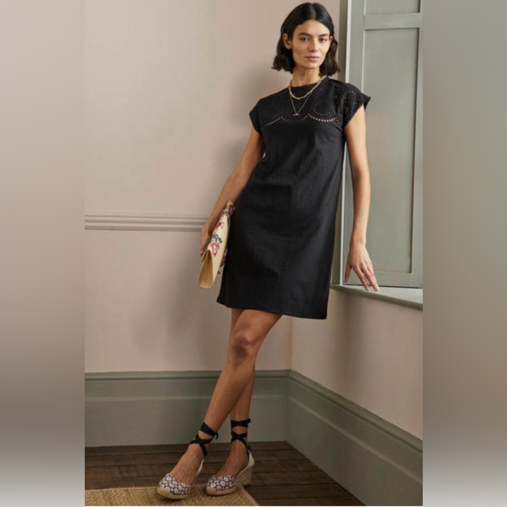 BODEN CUTWORK BLACK JERSEY T SHIRT DRESS US SZ 10 10R